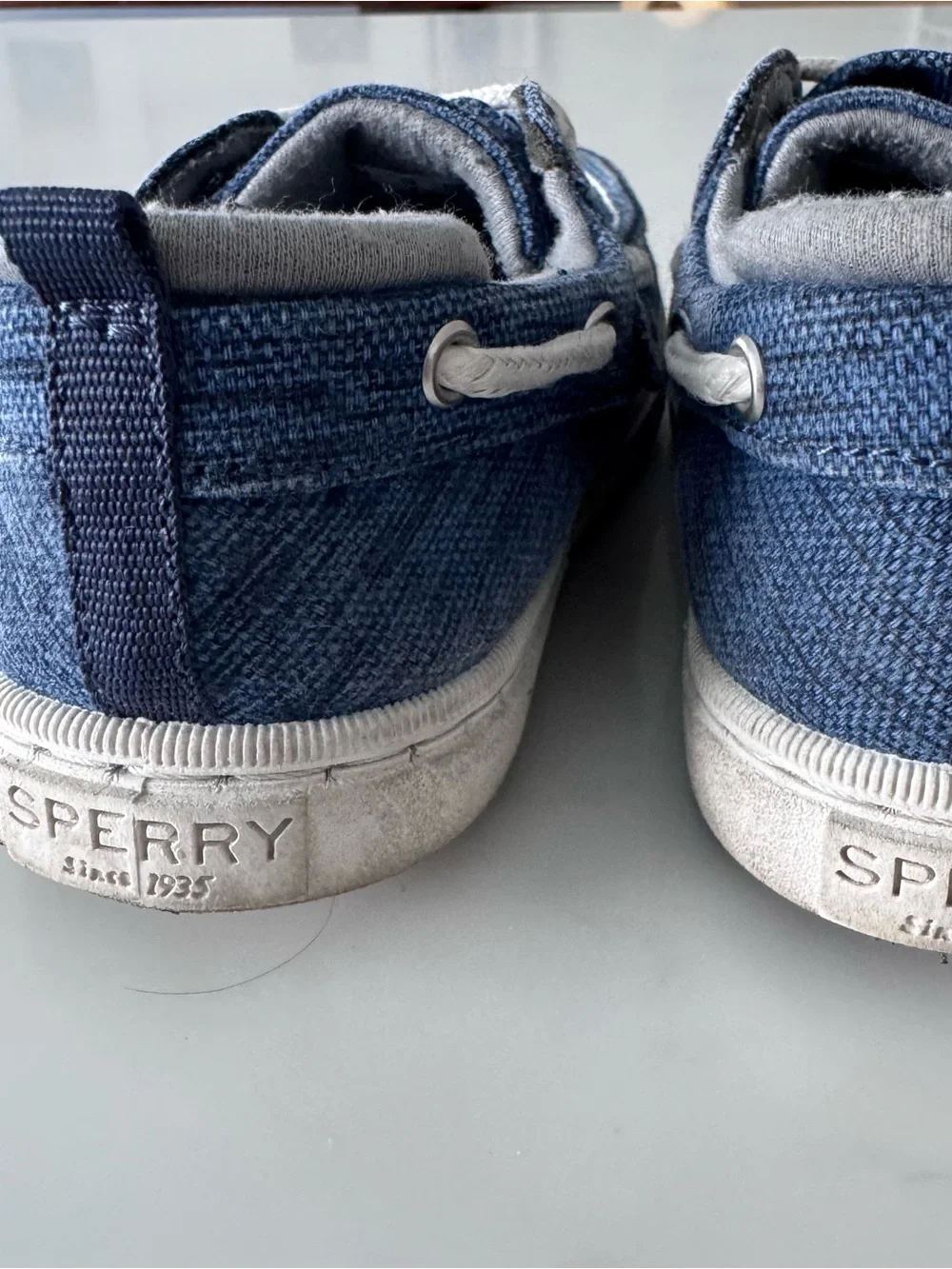 SPERRY Blue Denim Canvas Boat Shoes with Velcro